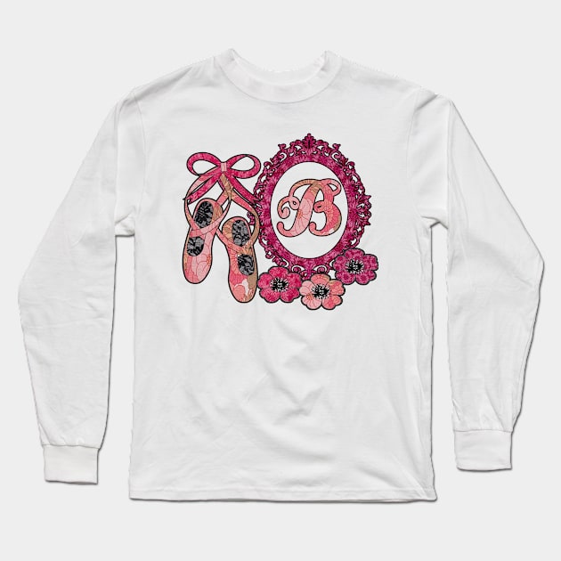 Pink floral ballerina Monogram art B Long Sleeve T-Shirt by artbyomega